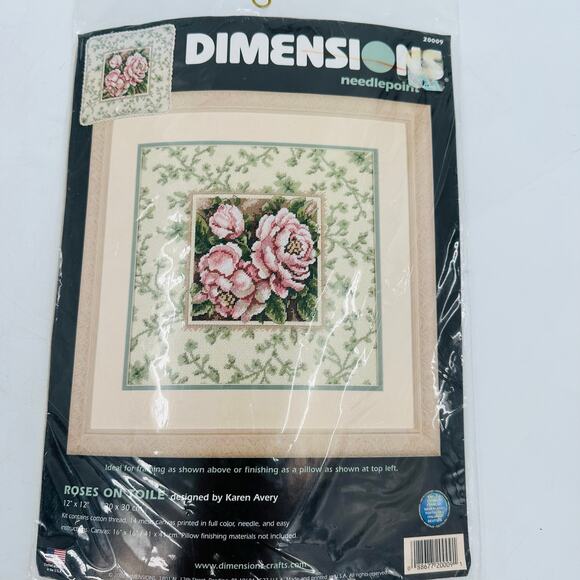 Dimensions “Roses On Toile” Needlepoint Kit 12”x12” Karen Avery 2002 NEW Pink - Picture 1 of 6